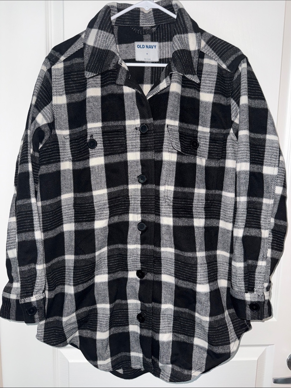 Old Navy Black & White Plaid Button-Up Shirt Jacket